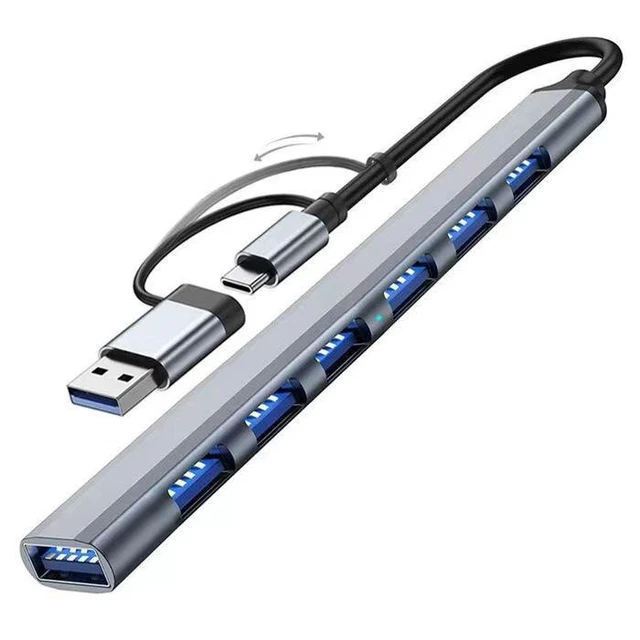 Alt view image 7 of 8 - SOEWIOU 7-Port USB 3.0 Hub Splitter, Aluminum Alloy Ultra-Slim Multiport USB Extension Dock, High Speed 5Gbps Data Transfer Charging Adapter for Laptop PC Desktop MacBook, Plug and Play