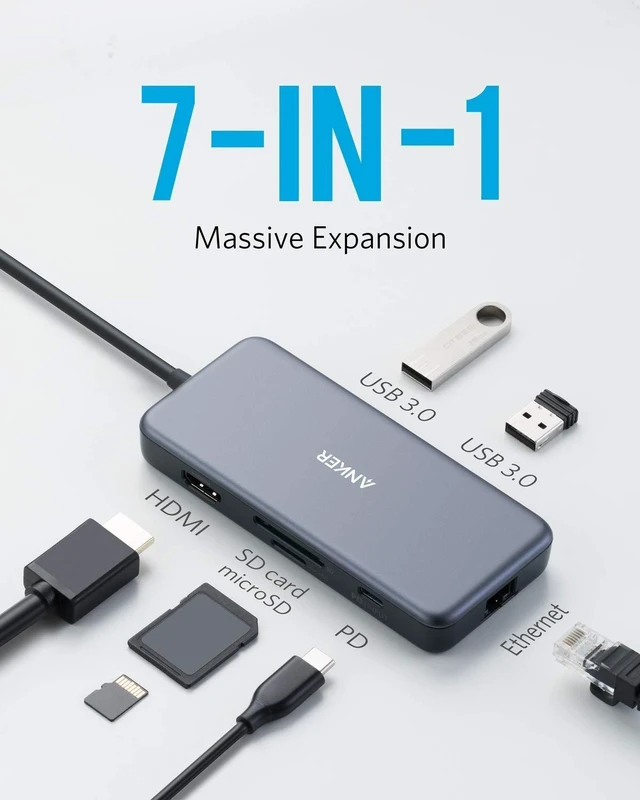 Alt view image 9 of 14 - SOEWIOU USB C Hub, 7-in-1 USB C Adapter, with 4K HDMI, 60W Power Delivery, 1Gbps Ethernet, 2 3.0 Ports, SD and microSD Card Readers, for MacBook Pro and Other Laptops