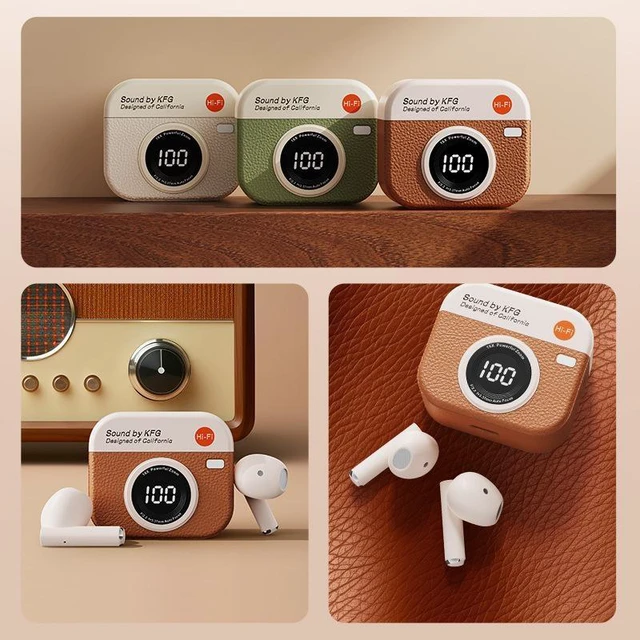 Alt view image 5 of 6 - SOEWIOU Q86 Smart LED Display Wireless Bluetooth Earbuds, Retro Camera Style In-Ear Headphones with HiFi Sound, Dual Channel Stereo, Built-in Mic, Touch Control, Fashion Earbuds for Android & iOS, Bro