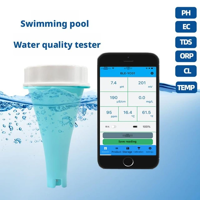 Alt view image 7 of 10 - SOEWIOU Floating Pool Water Tester, 6-in-1 PH/EC/TDS/ORP/Free Chlorine/Residual Chlorine Detector, Bluetooth APP Smart Water Quality Analyzer