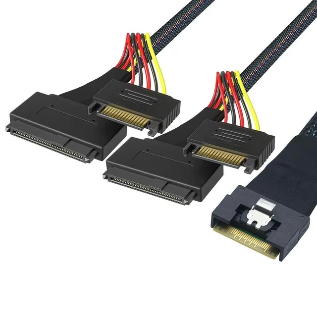 Alt view image 2 of 2 - SOEWIOU SAS All inclusive scoop-proof SFF-8654 8i to 2X SFF-8639 U.2 U2 with 15P SATA power NVME SSD Cable
