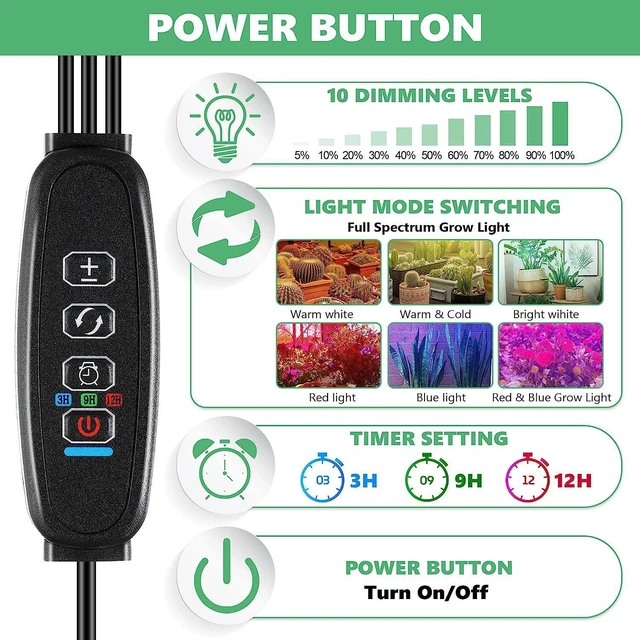 Alt view image 8 of 12 - SOEWIOU 12V LED Plant Grow Light, Full Spectrum Growing Lamp with Foldable Stand & Clip for Seedlings, Succulents & Indoor Plants