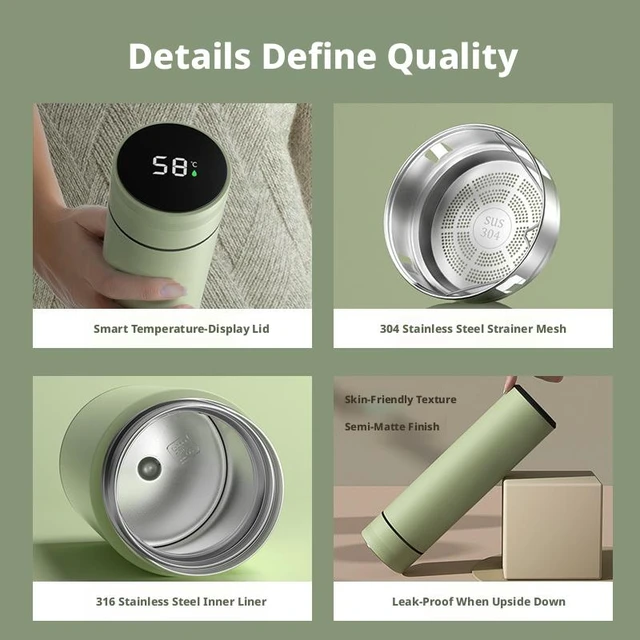 Alt view image 5 of 6 - SOEWIOU Macaron Smart Thermos Cup, 316 Stainless Steel Water Bottle with Temperature Display, Men Women Office Insulated Tumbler