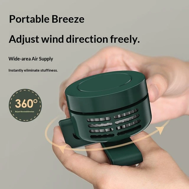 Alt view image 7 of 10 - SOEWIOU Retro Green Clip-on Mini Fan, Ultra Quiet USB Portable Fan, 3-in-1 Neck Hanging / Desktop / Handheld Small Personal Cooling Fan
