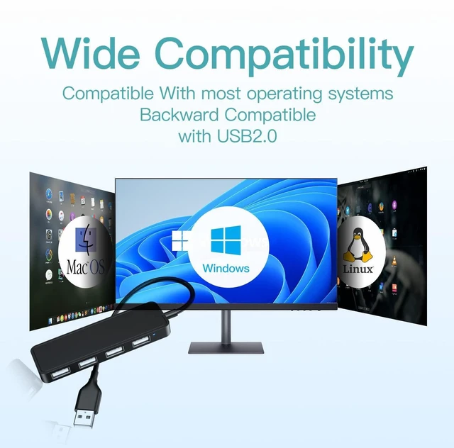 Alt view image 13 of 14 - SOEWIOU USB Hub, USB Splitter,USB 4-Port Adapter,Extender for Laptop, PC, MacBook, Mac Pro, Mac mini, iMac, Surface Pro and More (Black-USB 2.0/0.3m)