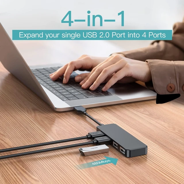 Alt view image 9 of 14 - SOEWIOU USB Hub, USB Splitter,USB 4-Port Adapter,Extender for Laptop, PC, MacBook, Mac Pro, Mac mini, iMac, Surface Pro and More (Black-USB 2.0/0.3m)