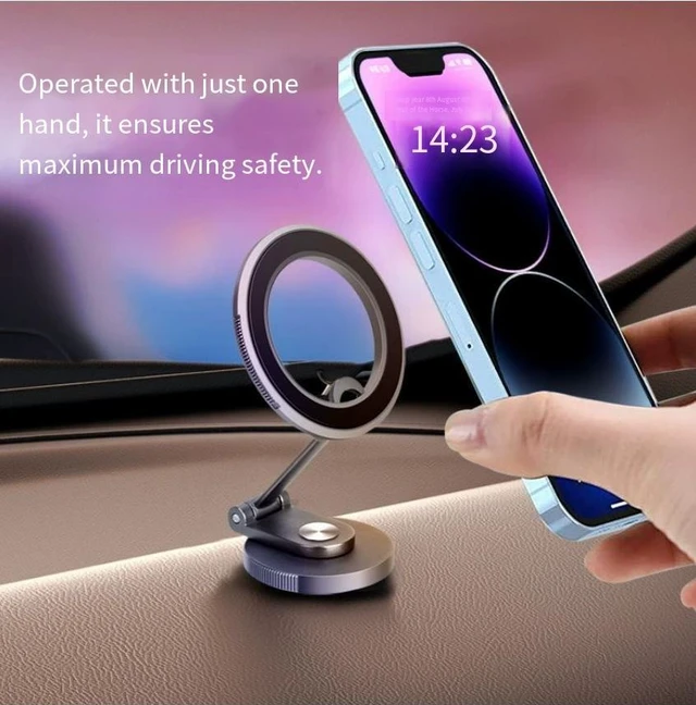 Alt view image 7 of 8 - SOEWIOU Magsafe magnetic folding car mount with 1080" rotation for car dashboard, adhesive-mounted navigation support frame