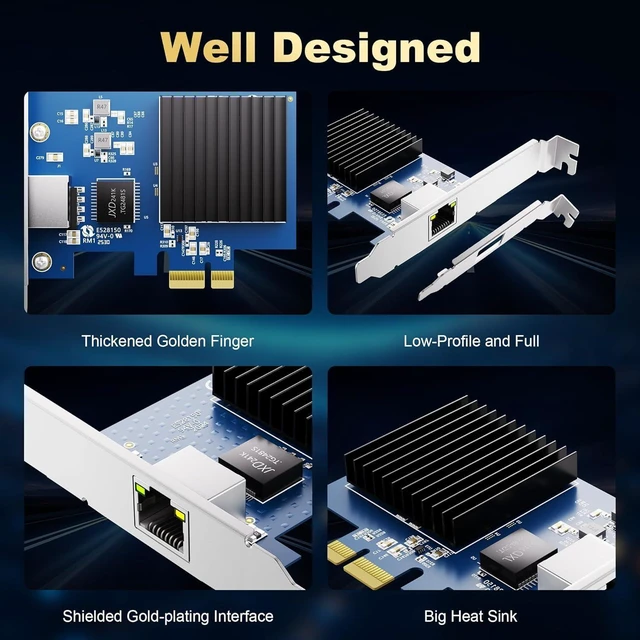 Alt view image 11 of 13 - SOEWIOU 10G PCIe Network Card - Single Port 10 Giga-bit Ethernet Adapter PCIe 4.0 x1 RJ45 Multi-Giga-bit 10/5/2.5/1Gbps for Servers PCs Windows Linux Realtek RTL8127