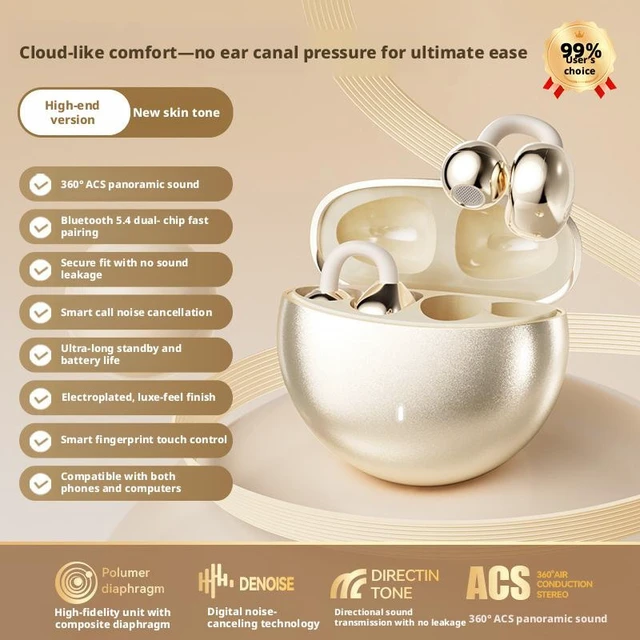 Alt view image 5 of 6 - SOEWIOU Bone Conduction Bluetooth Earphones Wireless Clip-On Earbuds, Skin-Tone Design, High-Fidelity Sound for Sports Running