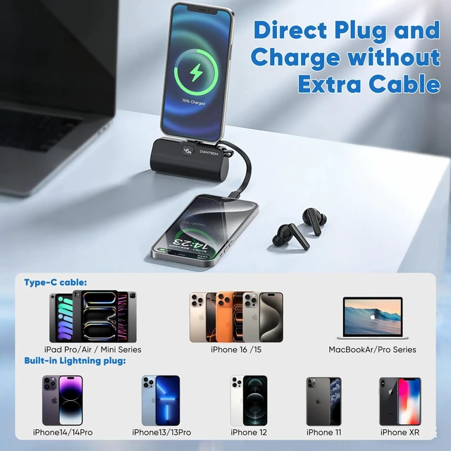 Alt view image 14 of 14 - SOEWIOU Portable Charger Power Bank for iPhone Android with LED Display 5000mAh Mini Fast Charger Battery Pack Compatible with iPhone 15/14/13/12