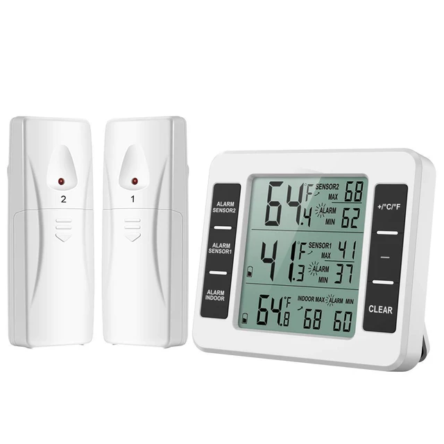 Alt view image 6 of 12 - SOEWIOU Wireless Indoor & Outdoor Thermometer, 1 Transmitter 2 Receivers, Freezer Fridge Cold Storage Refrigerated Truck Alarm Thermometer