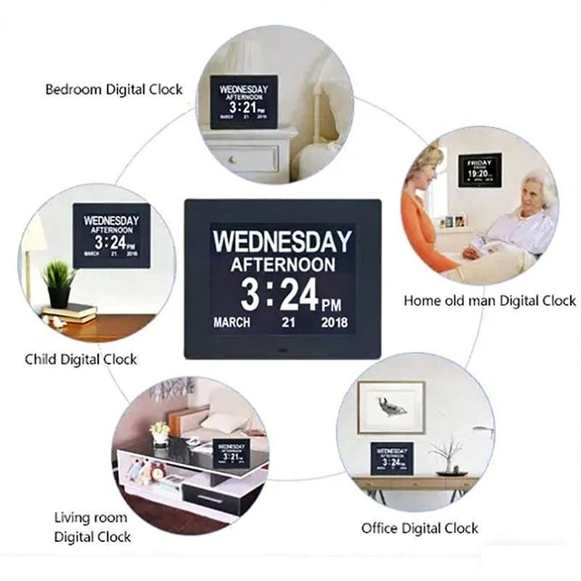 Alt view image 8 of 12 - SOEWIOU 7/8/10 Inch Digital Clock with Medication Reminder, Alarm & Digital Photo Frame