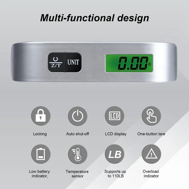 Alt view image 12 of 12 - 2 Pcs - silver Travel Digital Luggage Scale - Portable Baggage Scale - Suitcase Weight Scale - Ideal for Travel Scale Luggage Weight - 110LB/50KG, Includes Battery - Temperature Display Hanging Scales