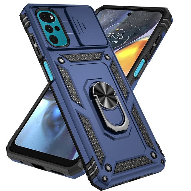 Alt view image 6 of 12 - SOEWIOU for Motorola EDGE 5G 2025 Case, with Slide Camera Cover HD Screen Protector Ring Holder Kickstand Protective Phone Case, Navy Blue