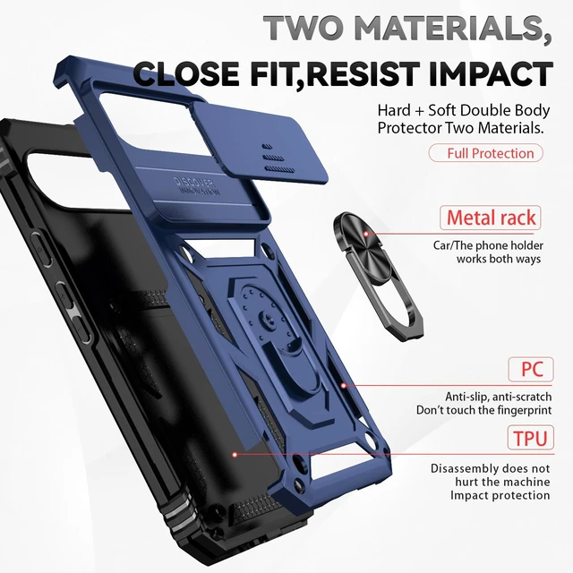 Alt view image 8 of 12 - SOEWIOU for Motorola EDGE 5G 2025 Case, with Slide Camera Cover HD Screen Protector Ring Holder Kickstand Protective Phone Case, Navy Blue