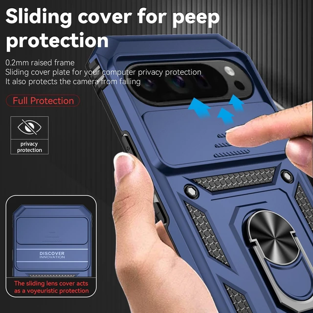 Alt view image 9 of 12 - SOEWIOU for Motorola EDGE 5G 2025 Case, with Slide Camera Cover HD Screen Protector Ring Holder Kickstand Protective Phone Case, Navy Blue