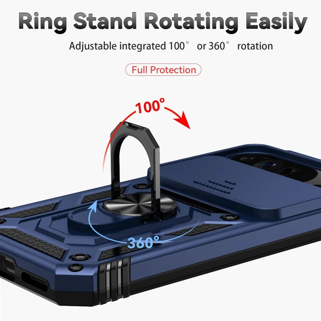 Alt view image 10 of 12 - SOEWIOU for Motorola EDGE 5G 2025 Case, with Slide Camera Cover HD Screen Protector Ring Holder Kickstand Protective Phone Case, Navy Blue