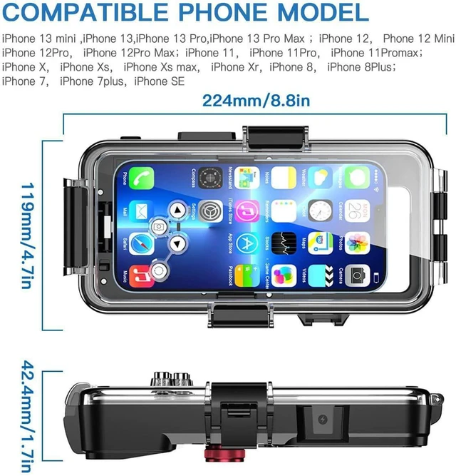Alt view image 9 of 14 - SOEWIOU Waterproof Phone Protective Case for iPhone, 98FT/30M Underwater Photography Housing for Deep Sea Diving,Snorkeling,Surfing,Swimming,Water Sports for iPhone 14/13/Pro/Pro Max/Mini/12/11/XR