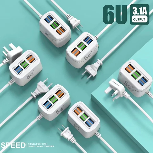 Alt view image 6 of 9 - SOEWIOU 6 USB Port Charger Station, 3.1A Multi-Port Fast Charging Plug, Universal Wall Charger Adapter, Multi Socket USB Charger Block for Android Phones & Smart Devices