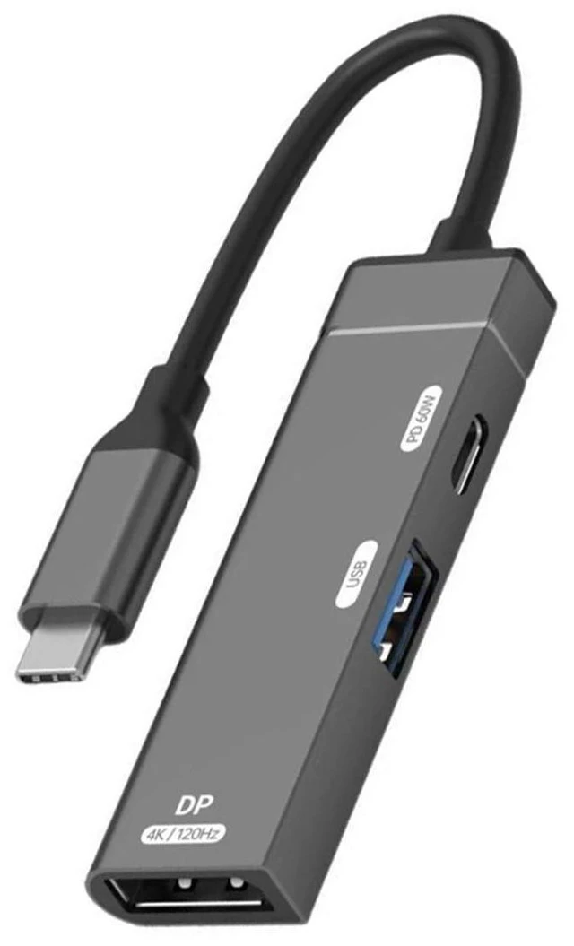Alt view image 8 of 14 - Type-C to Displayport 4K@120hz & USB 3.0 OTG & Charger USB-C to Standard DP Converter Monitor Multiport Adapter with Female PD 60W Power Port