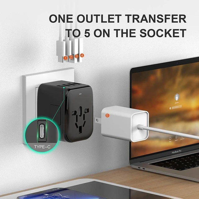 Alt view image 8 of 10 - SOEWIOU Universal Travel Adapter with Dual USB-C & Dual USB-A Ports, 5A International Power Plug Adapter, All-in-One Multi Country Wall Charger Converter