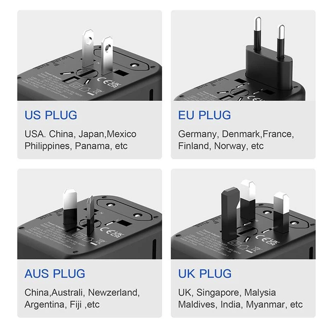 Alt view image 10 of 10 - SOEWIOU Universal Travel Adapter with Dual USB-C & Dual USB-A Ports, 5A International Power Plug Adapter, All-in-One Multi Country Wall Charger Converter