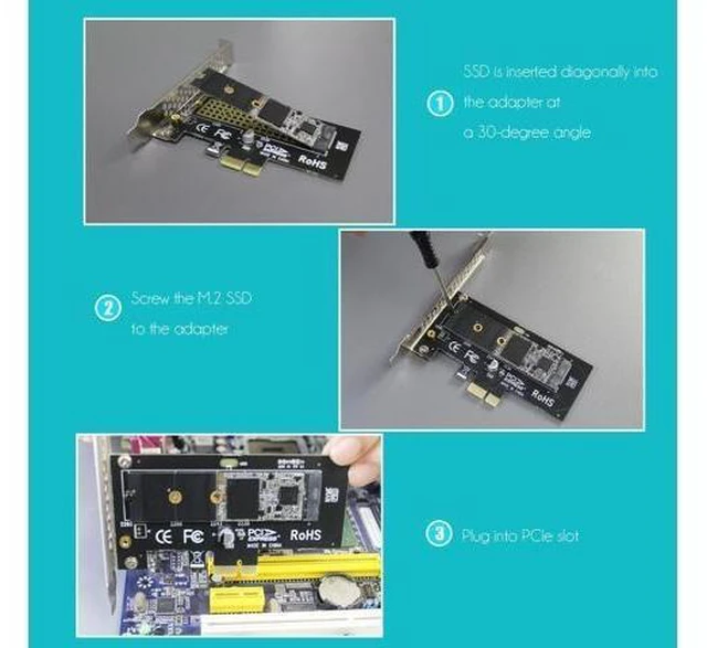 Alt view image 14 of 14 - PA09-X1 M.2 NVMe to PCIe X1 Adapter for 2230/2242/2260/2280 M.2 NVMe SSD, PCIE X1 Installation