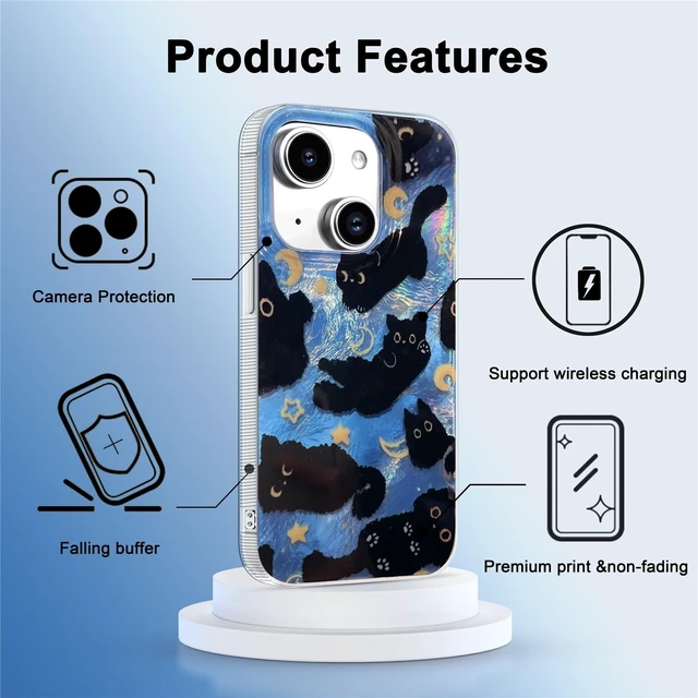 Alt view image 11 of 14 - SOEWIOU iPhone 13/14 Case, Black Cat Design, Slim Silicone Bumper Case, Wireless Charging Compatible