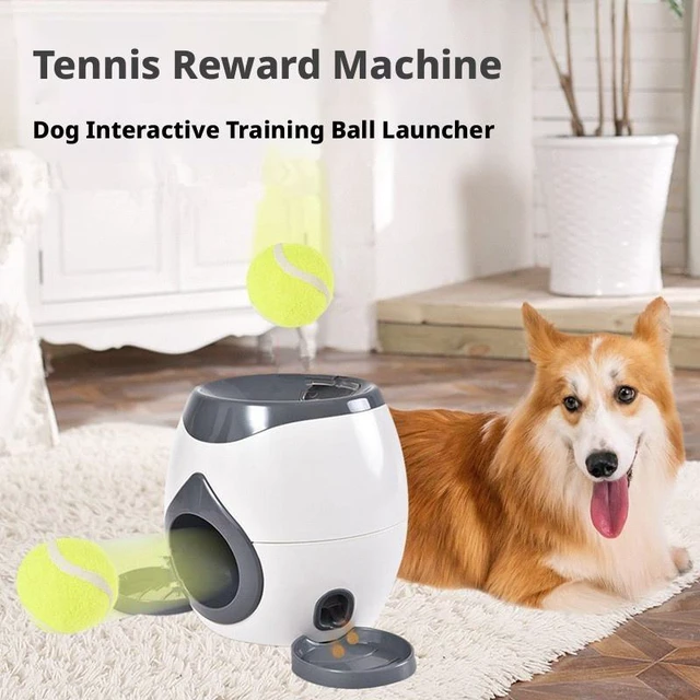 Alt view image 5 of 6 - SOEWIOU Dark Gray Dog Interactive Training Reward Machine, 2-in-1 Automatic Tennis Ball Launcher & Treat Dispenser, Pet Feeder Chew Toy with 2 Tennis Balls for Indoor Outdoor