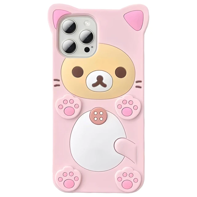 Alt view image 8 of 14 - SOEWIOU 3D Cute Cartoon Bear Phone Case for iPhone 13 - Fashionable and Stylish - Funny Pink Bear Design - Soft TPU Protective Case - Kawaii Silicone Cover for Women, Girls, and Kids