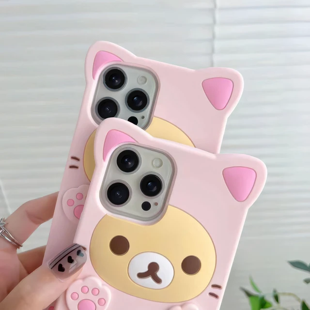 Alt view image 9 of 14 - SOEWIOU 3D Cute Cartoon Bear Phone Case for iPhone 13 - Fashionable and Stylish - Funny Pink Bear Design - Soft TPU Protective Case - Kawaii Silicone Cover for Women, Girls, and Kids