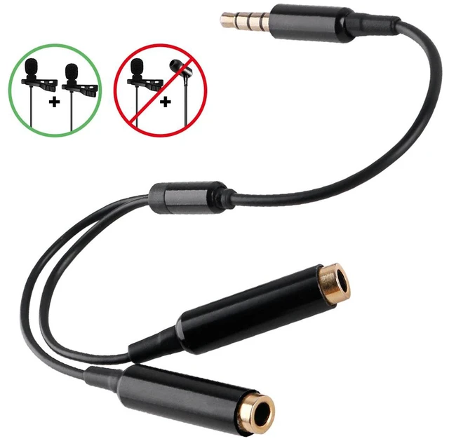 Main image of TRRS Y Microphone Splitter Cable 3.5 mm 4-Pin Audio Adapter for Lavalier Microphones Dual Mic Recording Connector Supports 2 Single-Head Mics or 2 Dual-Head Lavalier Mics Plug and Play