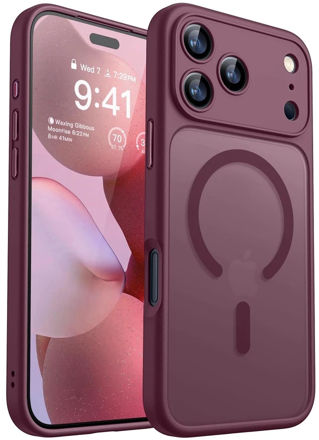 Alt view image 8 of 14 - Magnetic Shockproof for iPhone 18 Pro Case, Burgundy Red | Full Camera Protection, Compatible with MagSafe, Translucent Matte, Military-Grade Protection, Scratch Resistant, Slim Fit