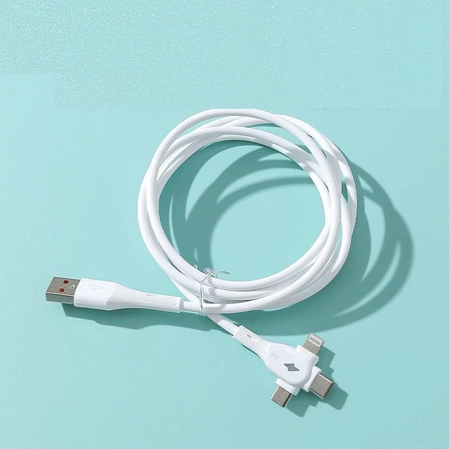 Alt view image 4 of 6 - SOEWIOU 2-Pack White 3-in-1 Super Fast Charging Cable with LED Light, Universal Multi Cord for Type-C Android iPhone