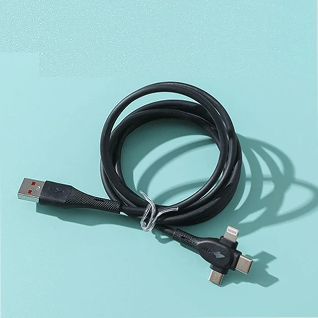 Alt view image 4 of 6 - SOEWIOU 2-Pack Black 3-in-1 Super Fast Charging Cable with LED Light, Universal Multi Cord for Type-C Android iPhone