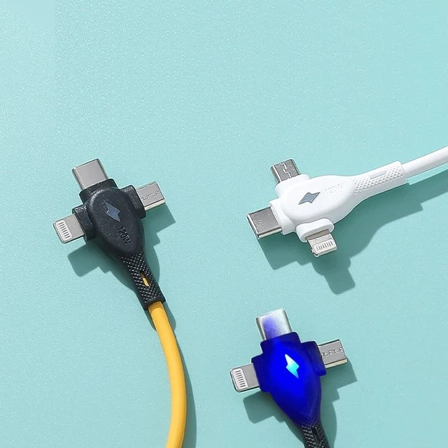 Alt view image 5 of 6 - SOEWIOU 2-Pack Black 3-in-1 Super Fast Charging Cable with LED Light, Universal Multi Cord for Type-C Android iPhone