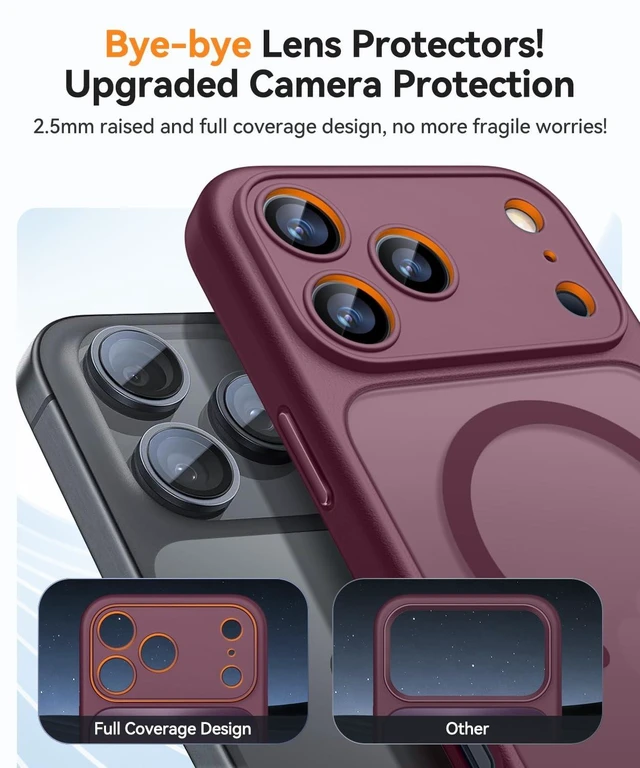 Alt view image 10 of 14 - Magnetic Shockproof for iPhone 18 Pro Case, Burgundy Red | Full Camera Protection, Compatible with MagSafe, Translucent Matte, Military-Grade Protection, Scratch Resistant, Slim Fit
