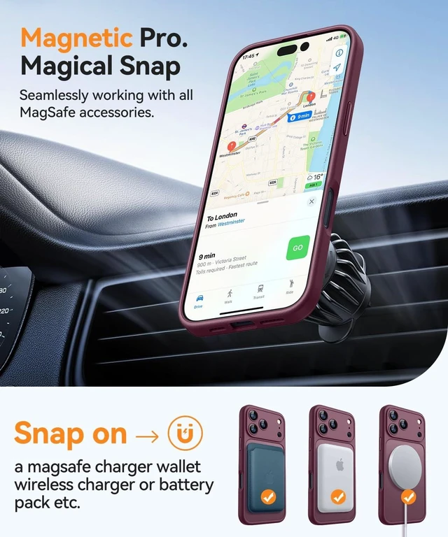 Alt view image 11 of 14 - Magnetic Shockproof for iPhone 18 Pro Case, Burgundy Red | Full Camera Protection, Compatible with MagSafe, Translucent Matte, Military-Grade Protection, Scratch Resistant, Slim Fit