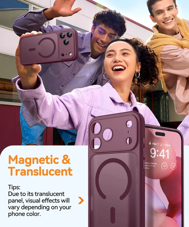 Alt view image 14 of 14 - Magnetic Shockproof for iPhone 18 Pro Case, Burgundy Red | Full Camera Protection, Compatible with MagSafe, Translucent Matte, Military-Grade Protection, Scratch Resistant, Slim Fit