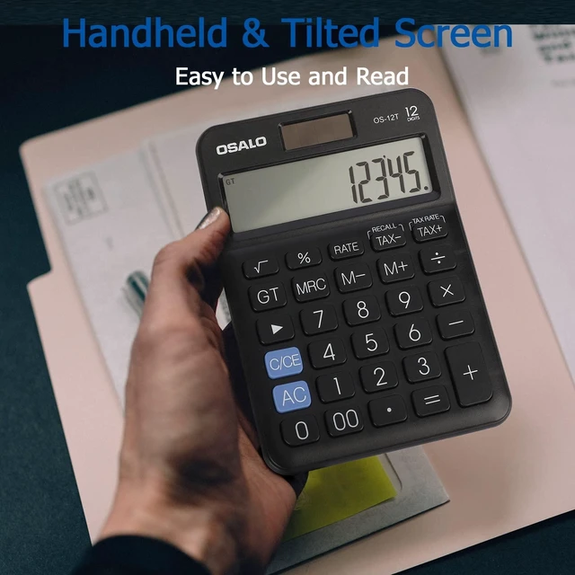 Alt view image 10 of 14 - SOEWIOU Pocket Small Size Desk Calculator, 12 Digit Large LCD Display, Basic Tax Function Handheld Desktop Calculator with Solar Battery Dual Power, Perfect for Office, School, Business OS-12T (Black)