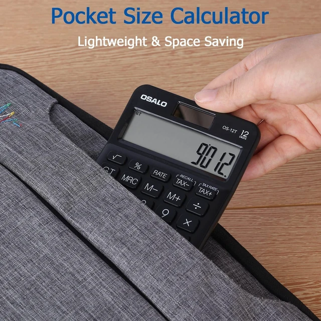 Alt view image 9 of 14 - SOEWIOU Pocket Small Size Desk Calculator, 12 Digit Large LCD Display, Basic Tax Function Handheld Desktop Calculator with Solar Battery Dual Power, Perfect for Office, School, Business OS-12T (Black)