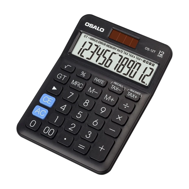 Alt view image 8 of 14 - SOEWIOU Pocket Small Size Desk Calculator, 12 Digit Large LCD Display, Basic Tax Function Handheld Desktop Calculator with Solar Battery Dual Power, Perfect for Office, School, Business OS-12T (Black)