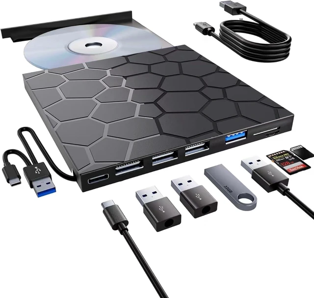 Alt view image 7 of 12 - SOEWIOU External CD/DVD Drive for Laptop, Portable DVD Player for Laptop, 8 in 1 USB 3.0 CD/DVD-ROM +/-RW CD Burner,cd Drive External USB cd Reader Compatible with Desktop Mac,Windows 11/10/8/7 Linux