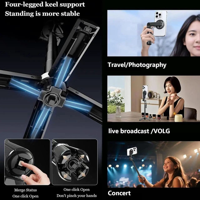 Alt view image 10 of 14 - SOEWIOU 4-in-1 Multifunctional Magnetic Selfie Stick, 360°Rotation Phone Stand with Wireless Remote for iPhone & Android, Phone Tripod for Home, Travel, Vlogging & Video Recording