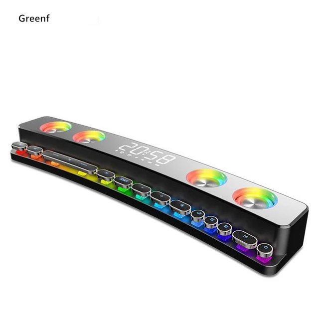 Alt view image 8 of 14 - SOEWIOU Bluetooth Speaker Wireless Game Speaker soundbar USB 3D Stereo Subwoofer AUX FM Home Clock Indoor Bluetooth Sound Bar Computer Loudspeaker 3600mAh (Luxury Black)