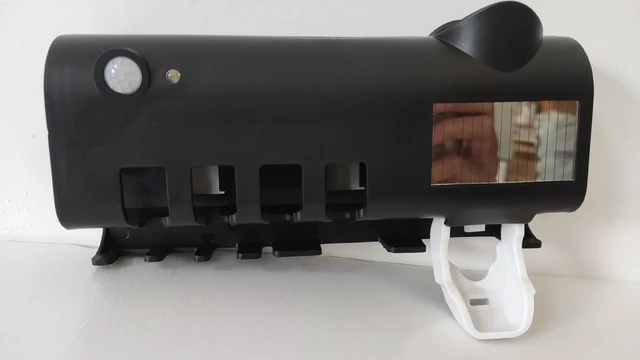 Alt view image 5 of 8 - SOEWIOU Black Multifunctional Wall-Mounted Toothbrush Holder, Punch-Free Automatic Toothpaste Dispenser, Smart Induction Toothbrush Storage Box with Disinfection Function