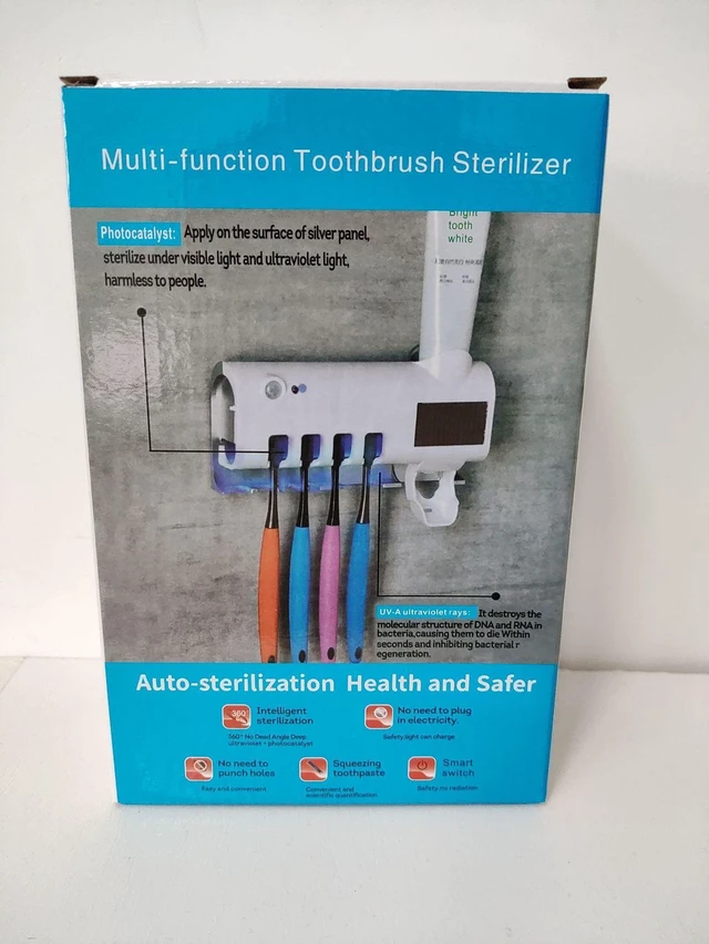 Alt view image 9 of 9 - SOEWIOU Wall-Mounted Toothbrush Holder with Automatic Toothpaste Dispenser & Induction Sanitizer, No-Drill Multi-Function Bathroom Organizer