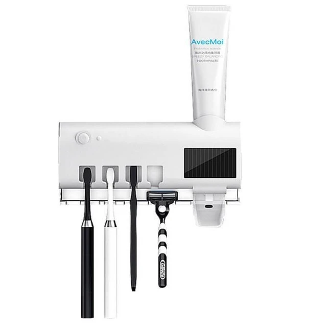 Alt view image 7 of 9 - SOEWIOU Wall-Mounted Toothbrush Holder with Automatic Toothpaste Dispenser & Induction Sanitizer, No-Drill Multi-Function Bathroom Organizer