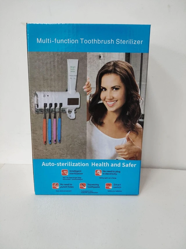 Alt view image 8 of 9 - SOEWIOU Wall-Mounted Toothbrush Holder with Automatic Toothpaste Dispenser & Induction Sanitizer, No-Drill Multi-Function Bathroom Organizer
