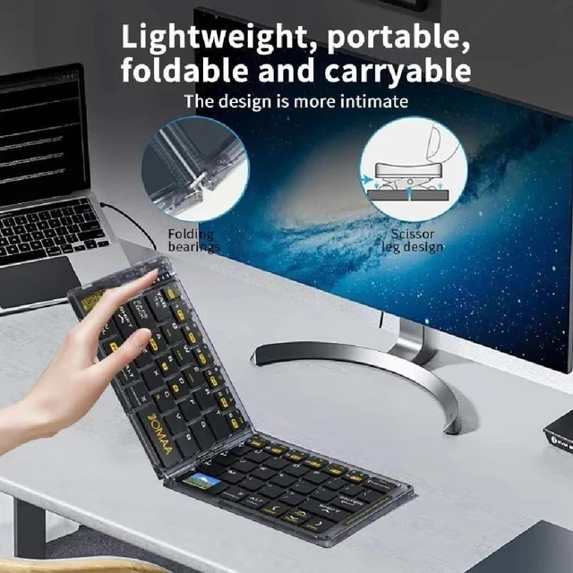Alt view image 10 of 14 - Foldable Keyboard and Mouse,Wireless Folding Bluetooth Keyboard and Mouse Combo,Ultra Slim,Rechargeable,Silent,Portable Travel Keyboard for Laptop,Tablet,Phone,Windows, iOS, Android,and macOS (Black)
